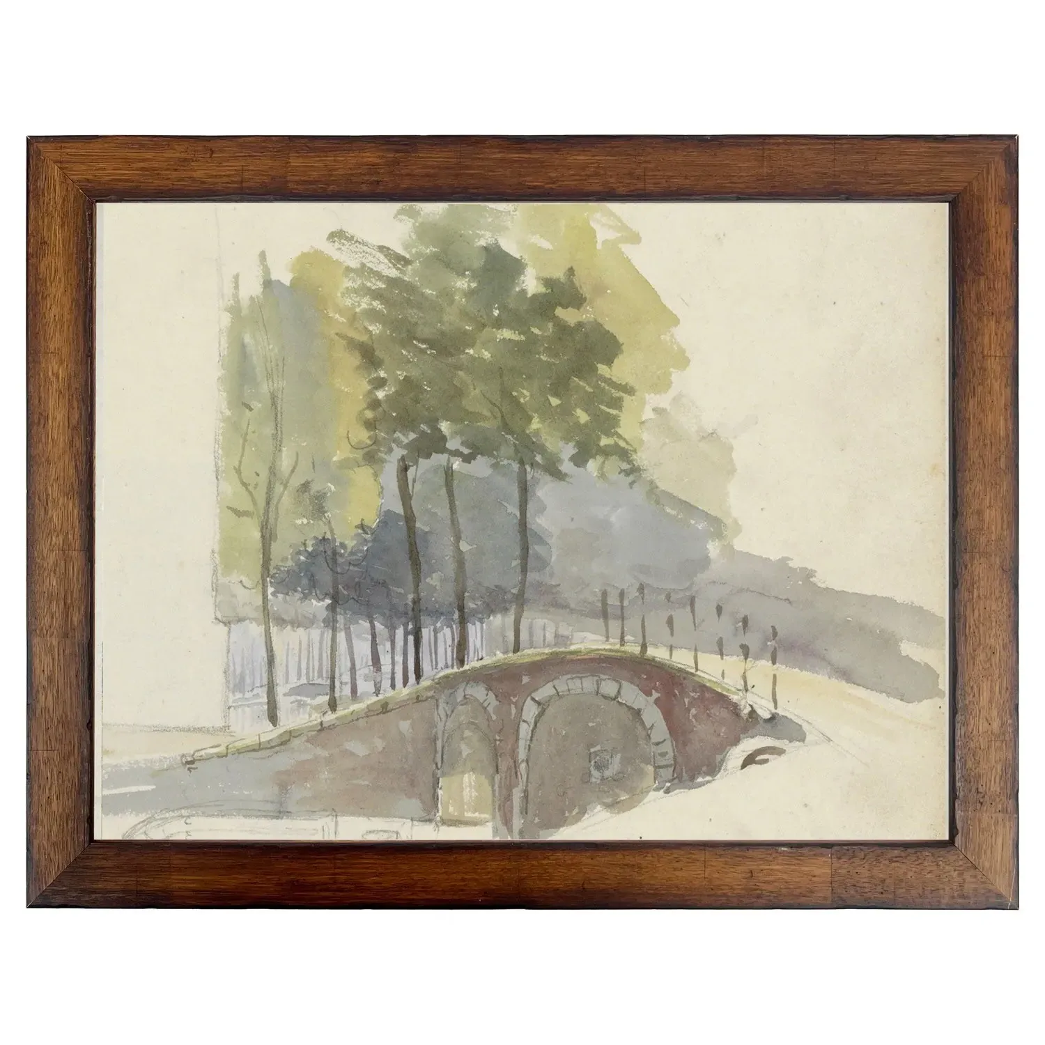 Ashby Bridge Walnut Frame Painting - Green, Walnut