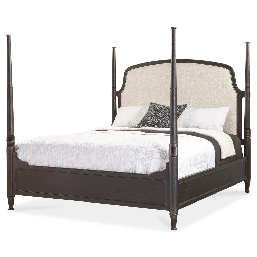 Asher King Size Four Poster Bed - Black, Oak