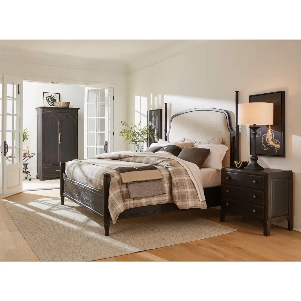 Asher King Size Four Poster Bed - Black, Oak