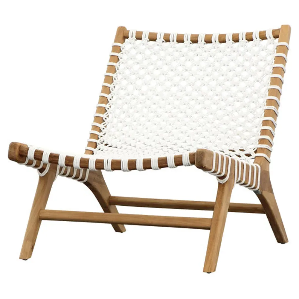 Ashleigh Woven Rope Outdoor Lounge Chair - White, Teak