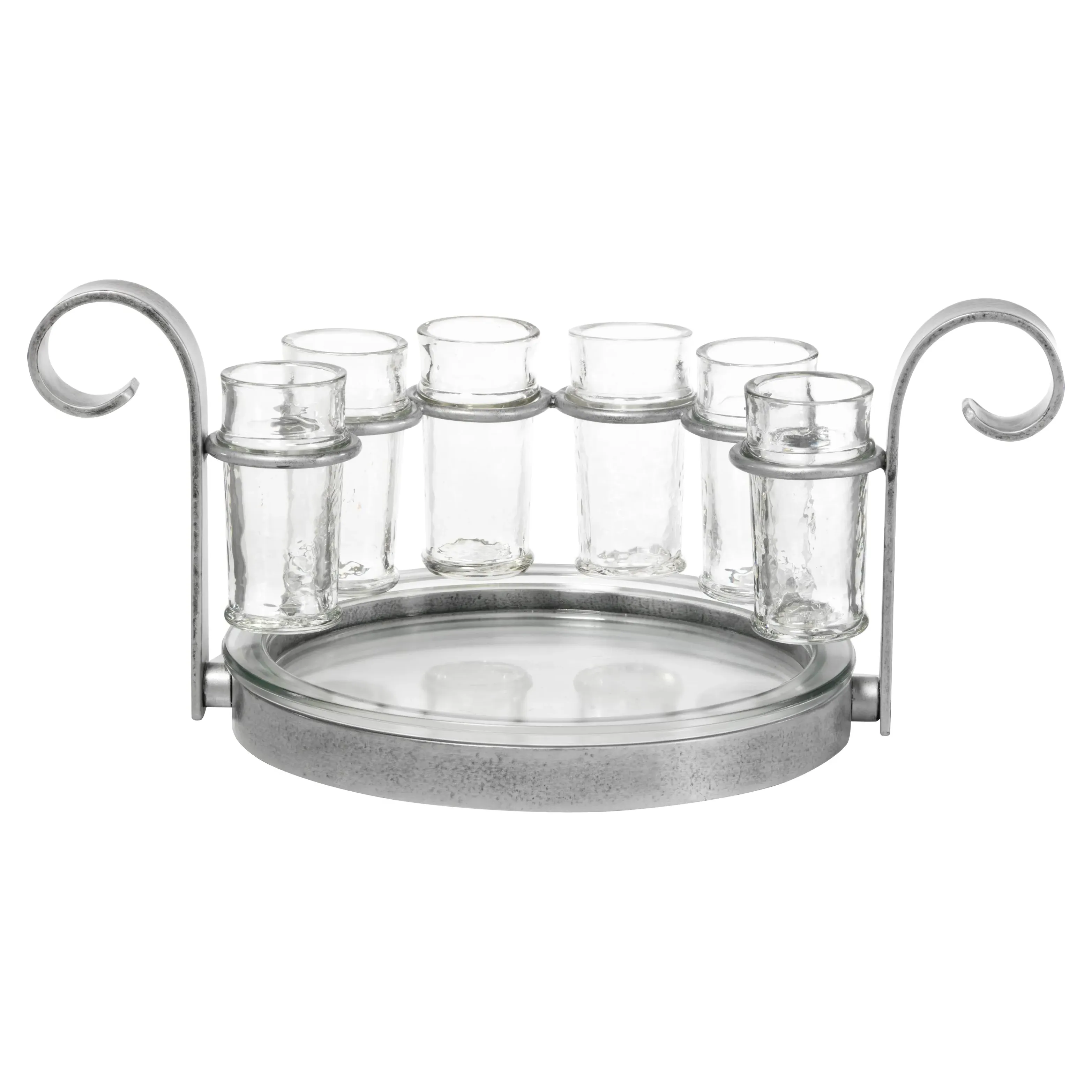 Ashley Six Shot Glasses with Caddy Tray Set - Silver, Glass