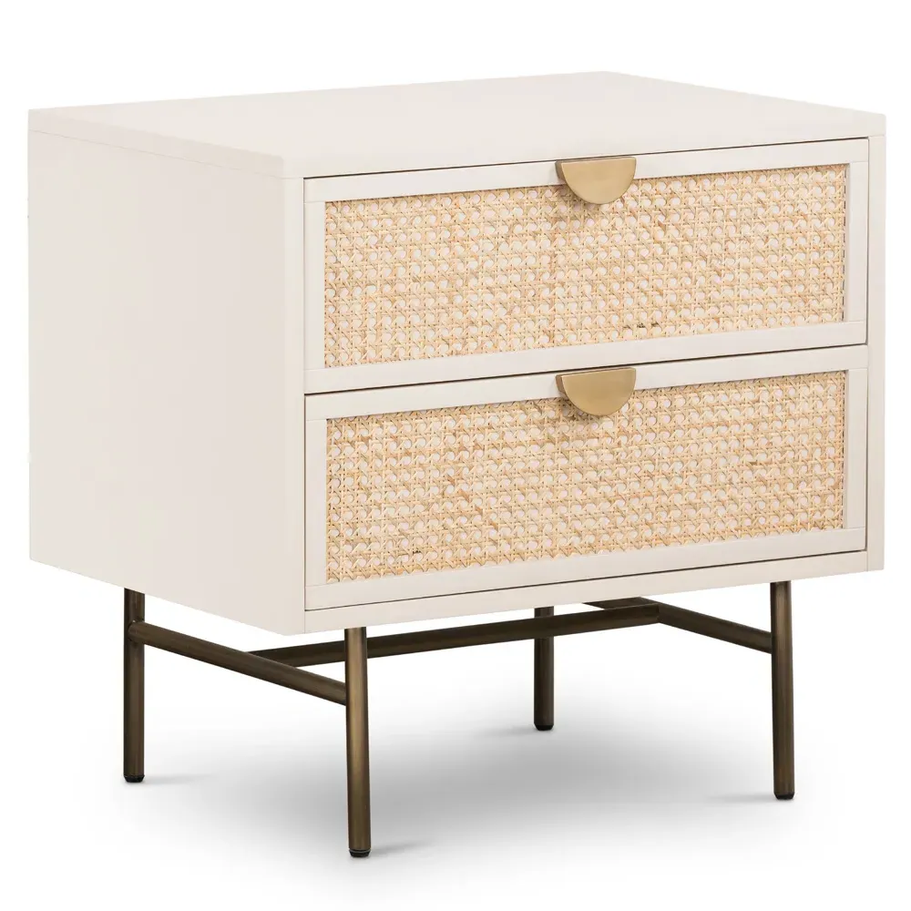 Assunta 2 Drawer Nightstand - White, Cane