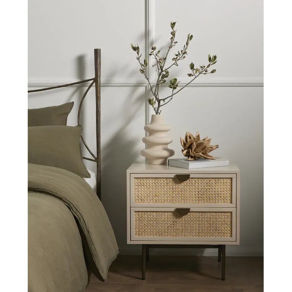 Assunta 2 Drawer Nightstand - White, Cane