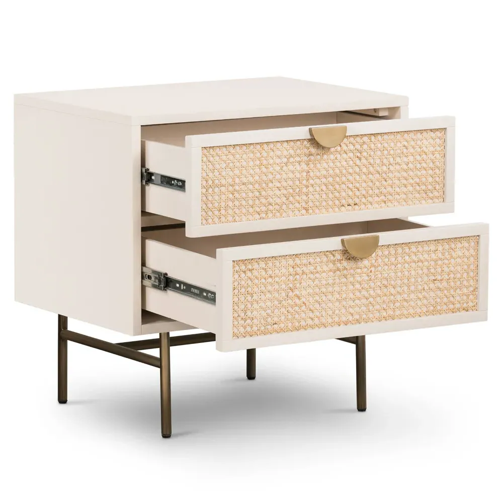 Assunta 2 Drawer Nightstand - White, Cane