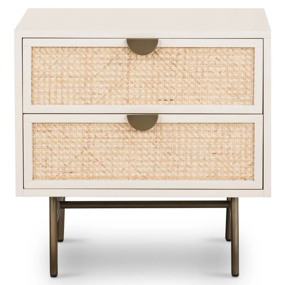 Assunta 2 Drawer Nightstand - White, Cane