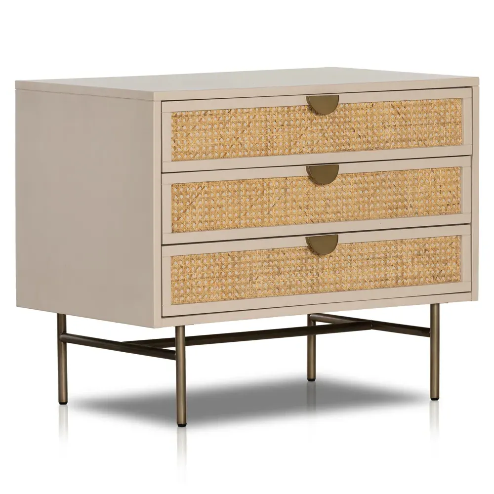 Assunta 3 Drawer Nightstand - Beige, Wood