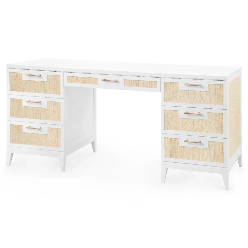 Astor Rectangular Desk - Vanilla White, Grasscloth