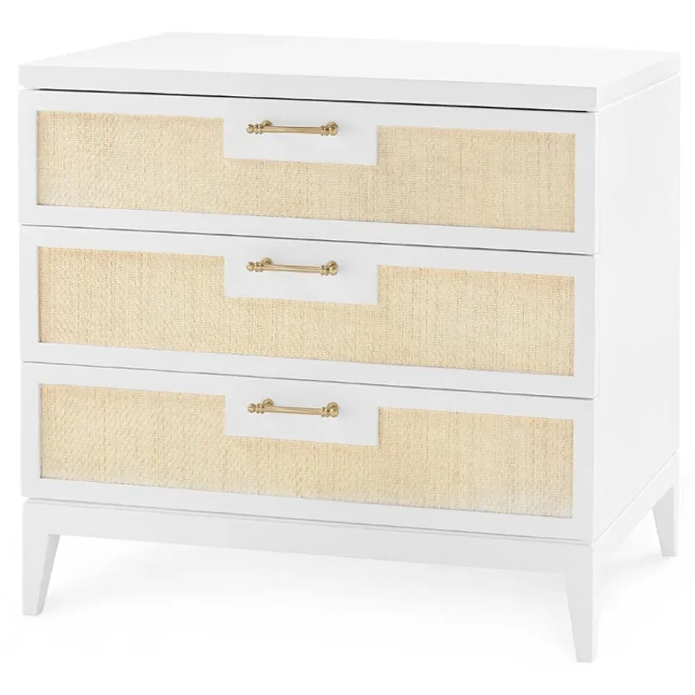 Astor Rectangular Side Table - Vanilla White, Grasscloth
