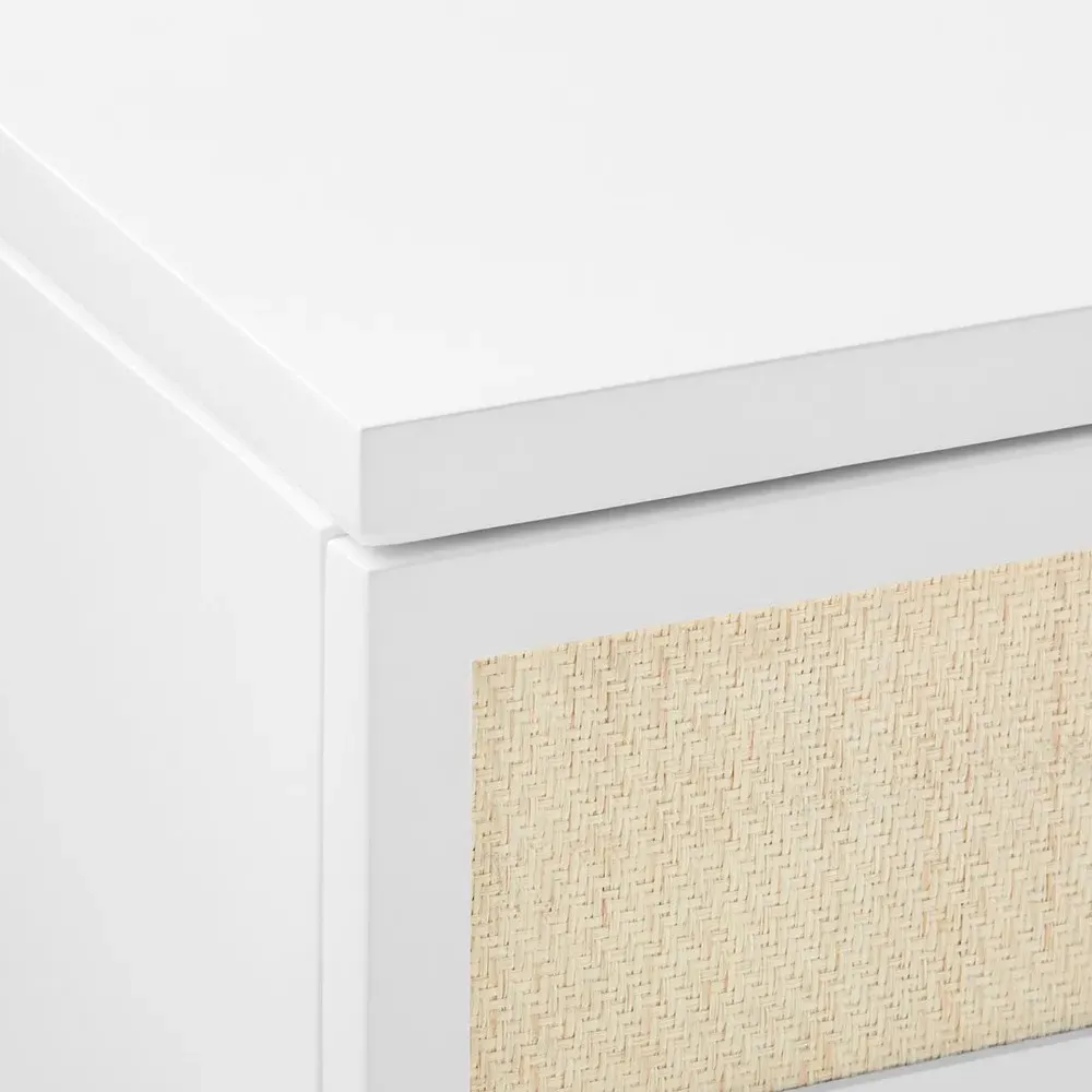Astor Rectangular Side Table - Vanilla White, Grasscloth
