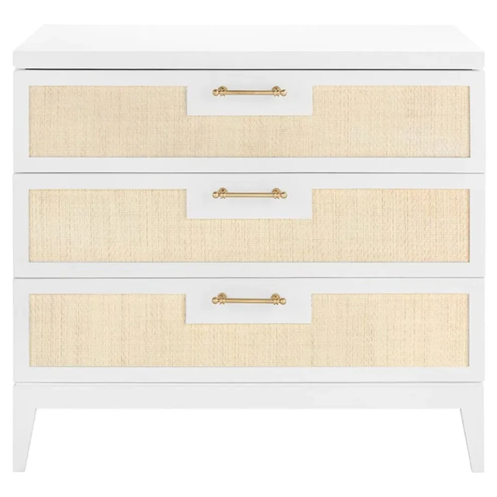 Astor Rectangular Side Table - Vanilla White, Grasscloth