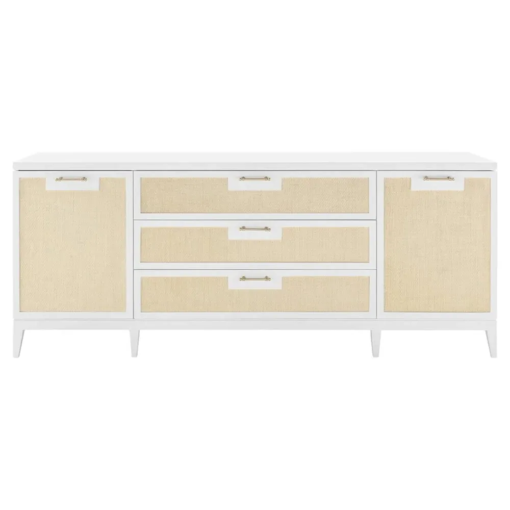 Astor Woven Grasscloth Media Cabinet - Vanilla White