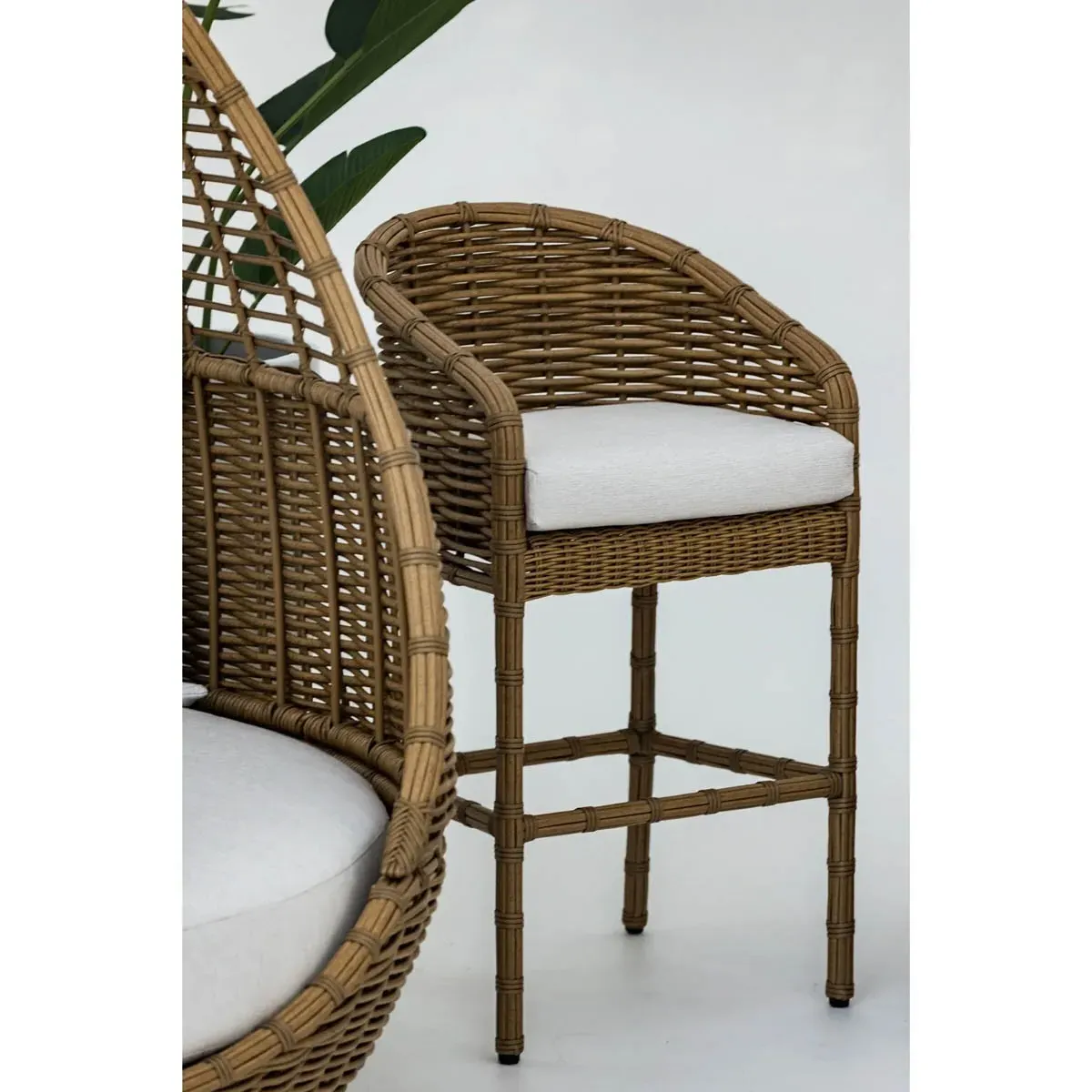 Astra Woven Wicker Outdoor Bar Stool - Beige, Sunbrella