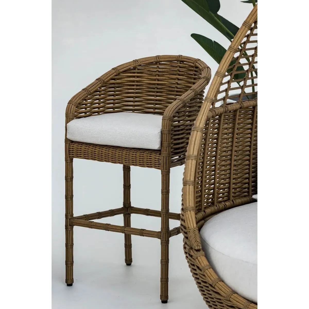 Astra Woven Wicker Outdoor Counter Stool - Beige, Sunbrella