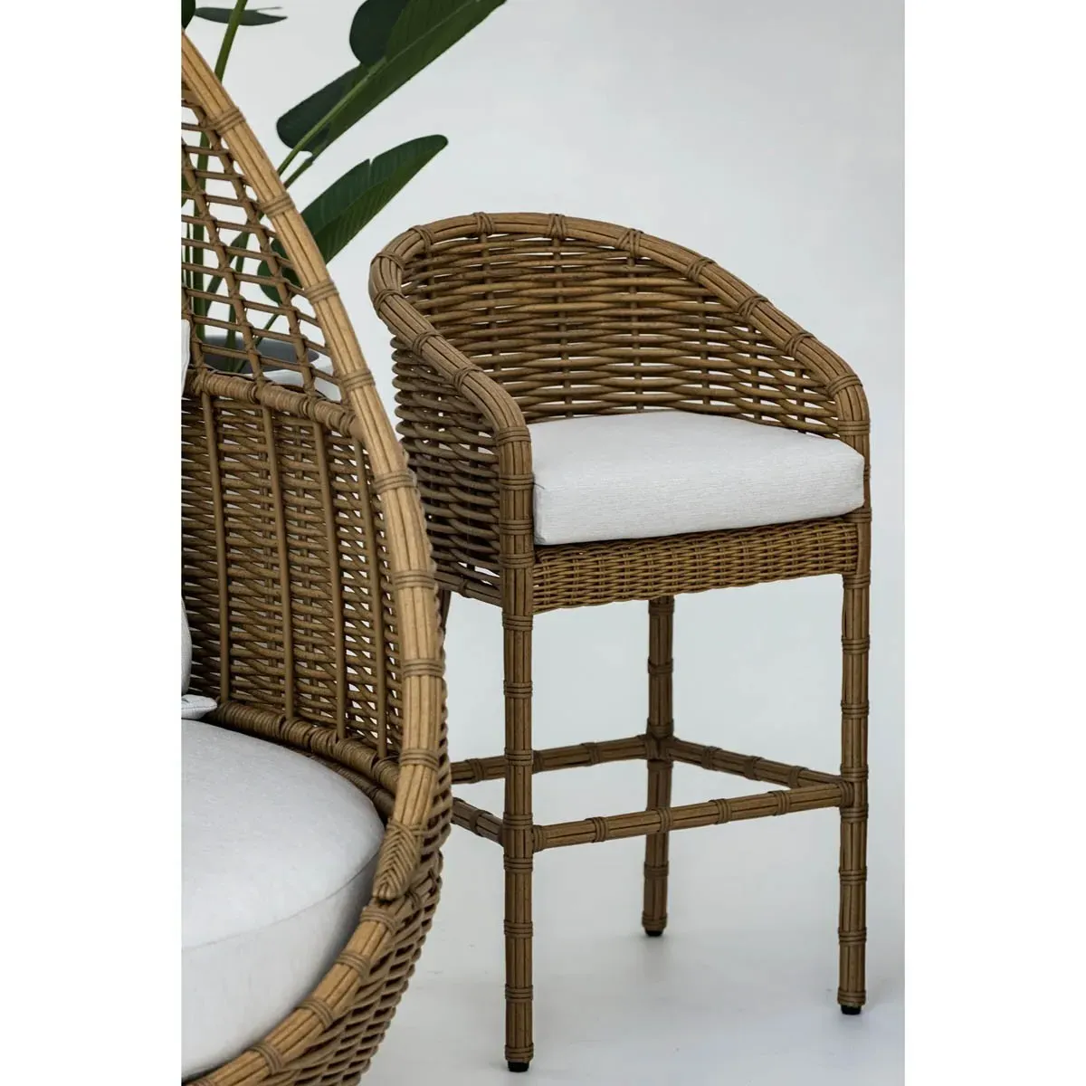 Astra Woven Wicker Outdoor Counter Stool - Beige, Sunbrella