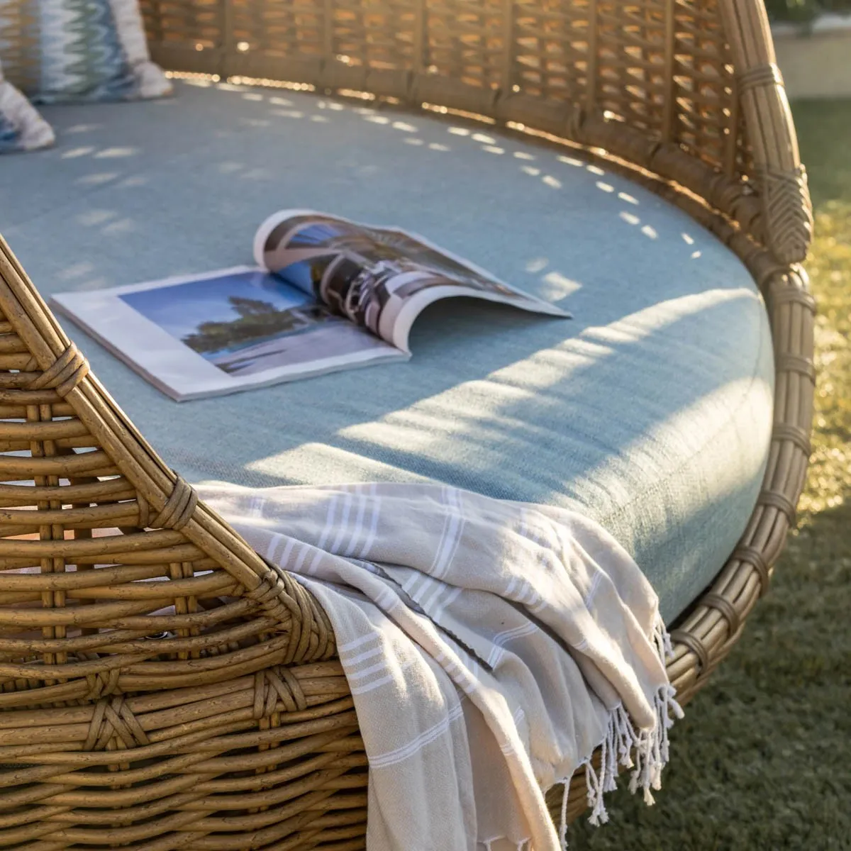 Astra Woven Wicker Outdoor Daybed - Beige, Sunbrella