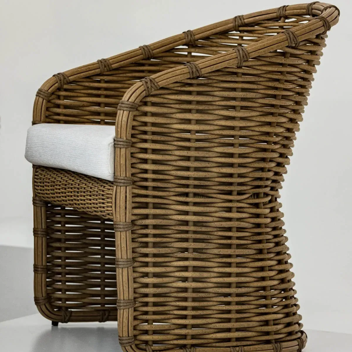 Astra Woven Wicker Outdoor Dining Arm Chair - Beige, Sunbrella