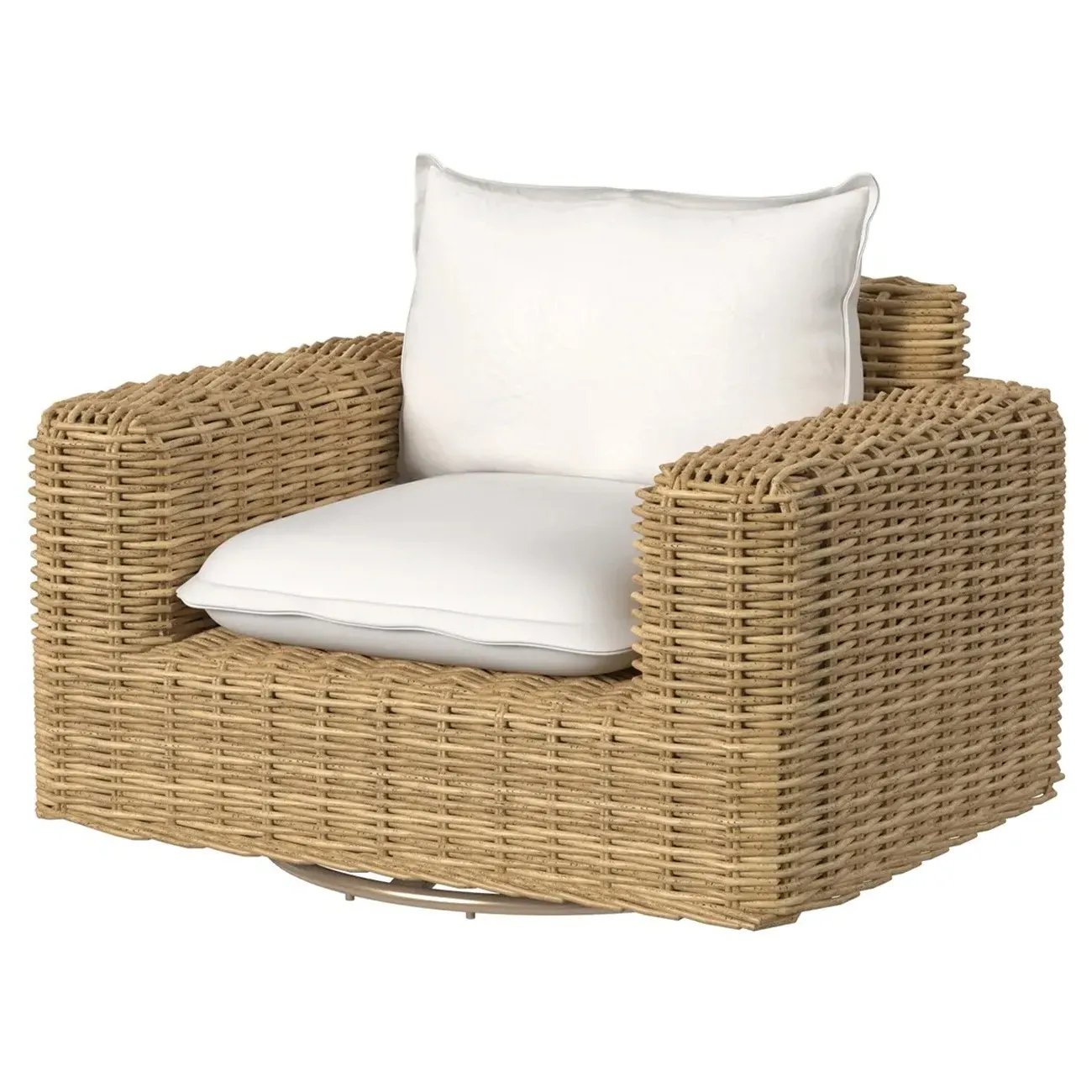 Astra Woven Wicker Outdoor Swivel Chair - Beige, Sunbrella
