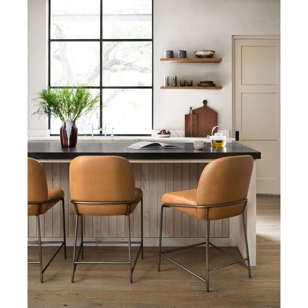 Astrid Bar Stool - Brown, Faux Leather