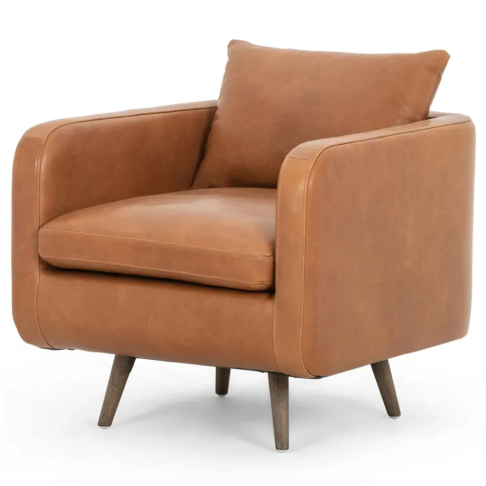 Astrid Swivel Club Chair - Brown, Leather