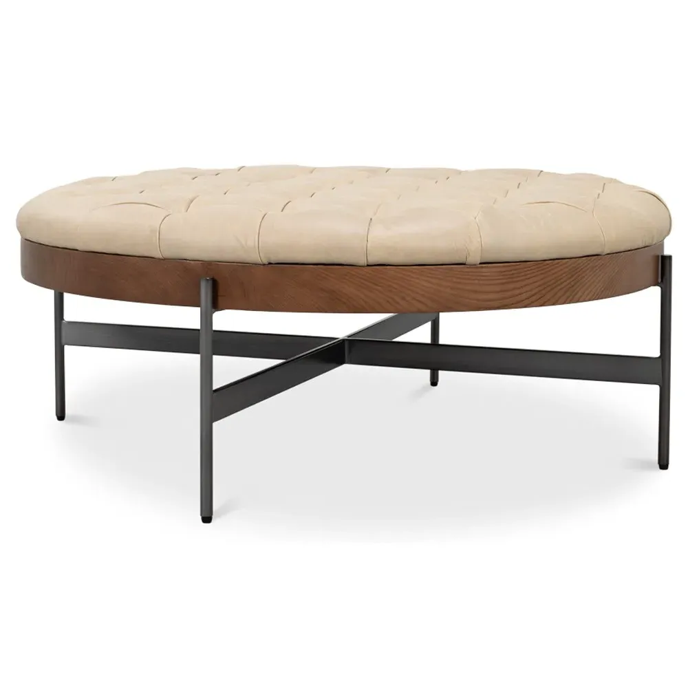 Astrid Tufted Cocktail Ottoman - Cream, Leather