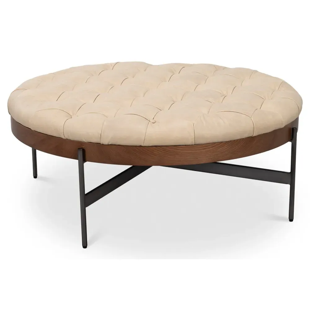 Astrid Tufted Cocktail Ottoman - Cream, Leather