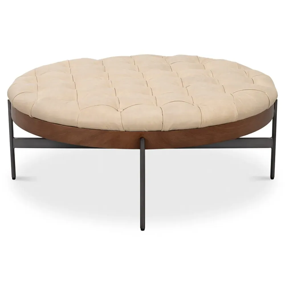 Astrid Tufted Cocktail Ottoman - Cream, Leather