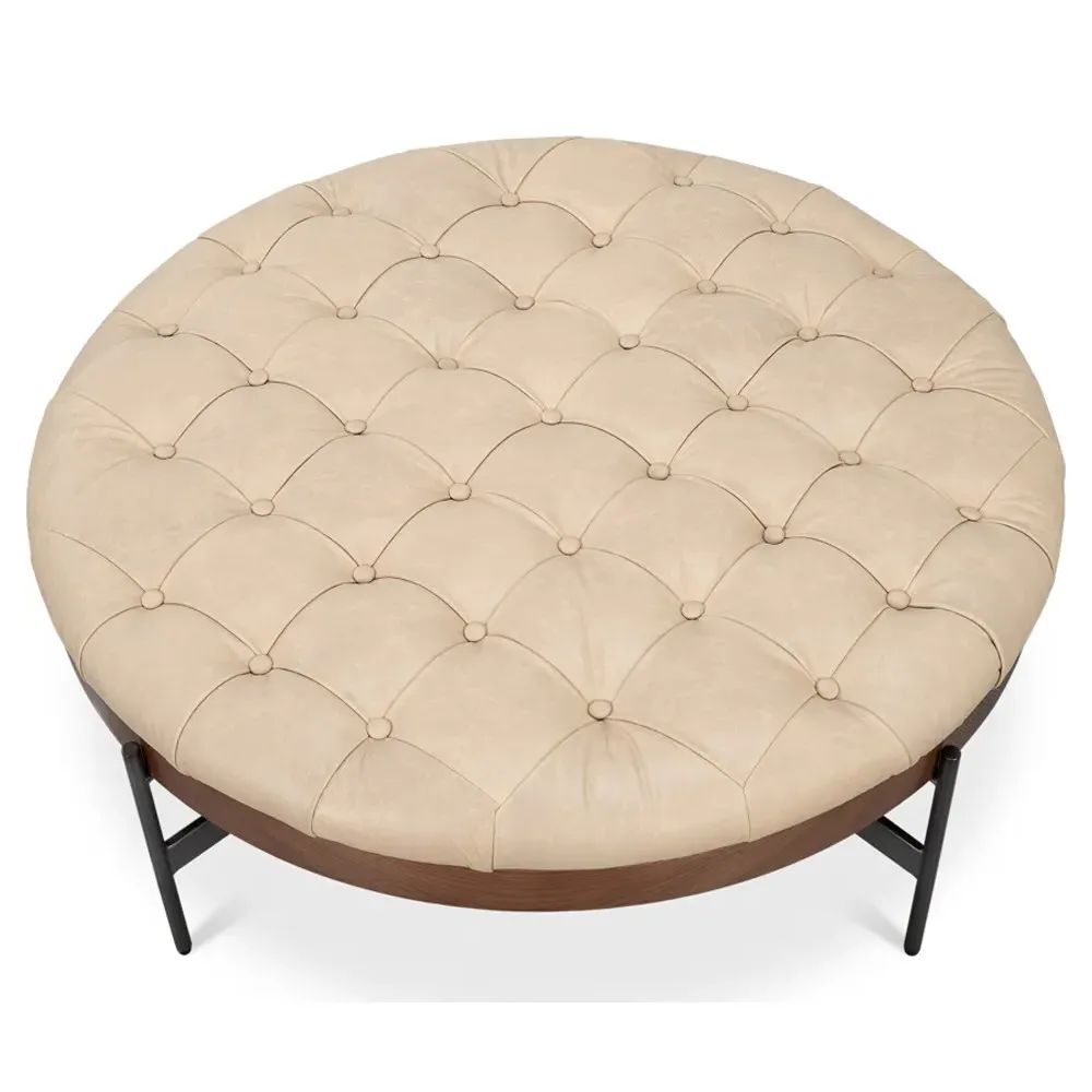 Astrid Tufted Cocktail Ottoman - Cream, Leather