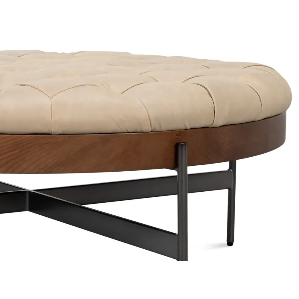 Astrid Tufted Cocktail Ottoman - Cream, Leather