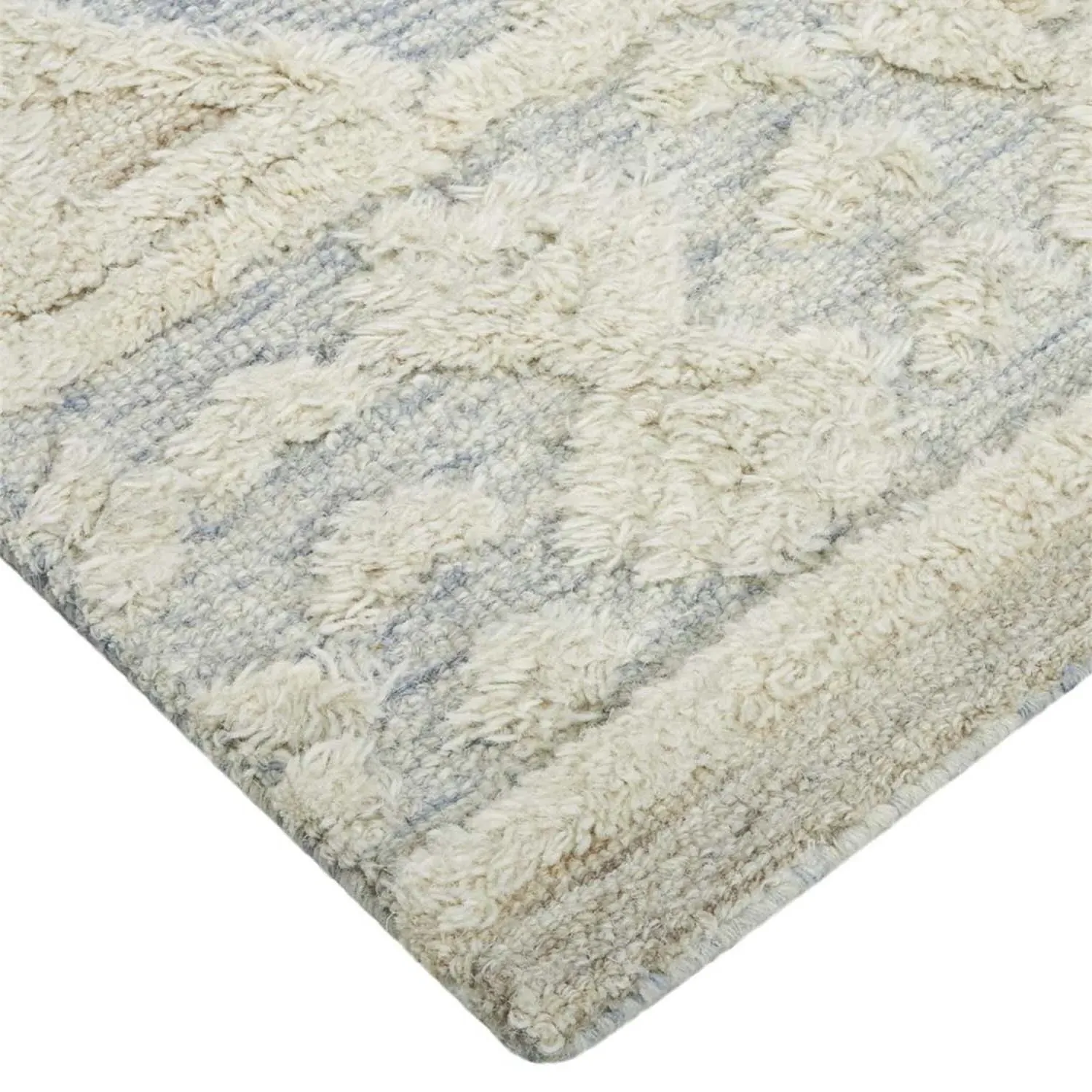 Atarah Blue Accent Shag Rug - Cream, Wool