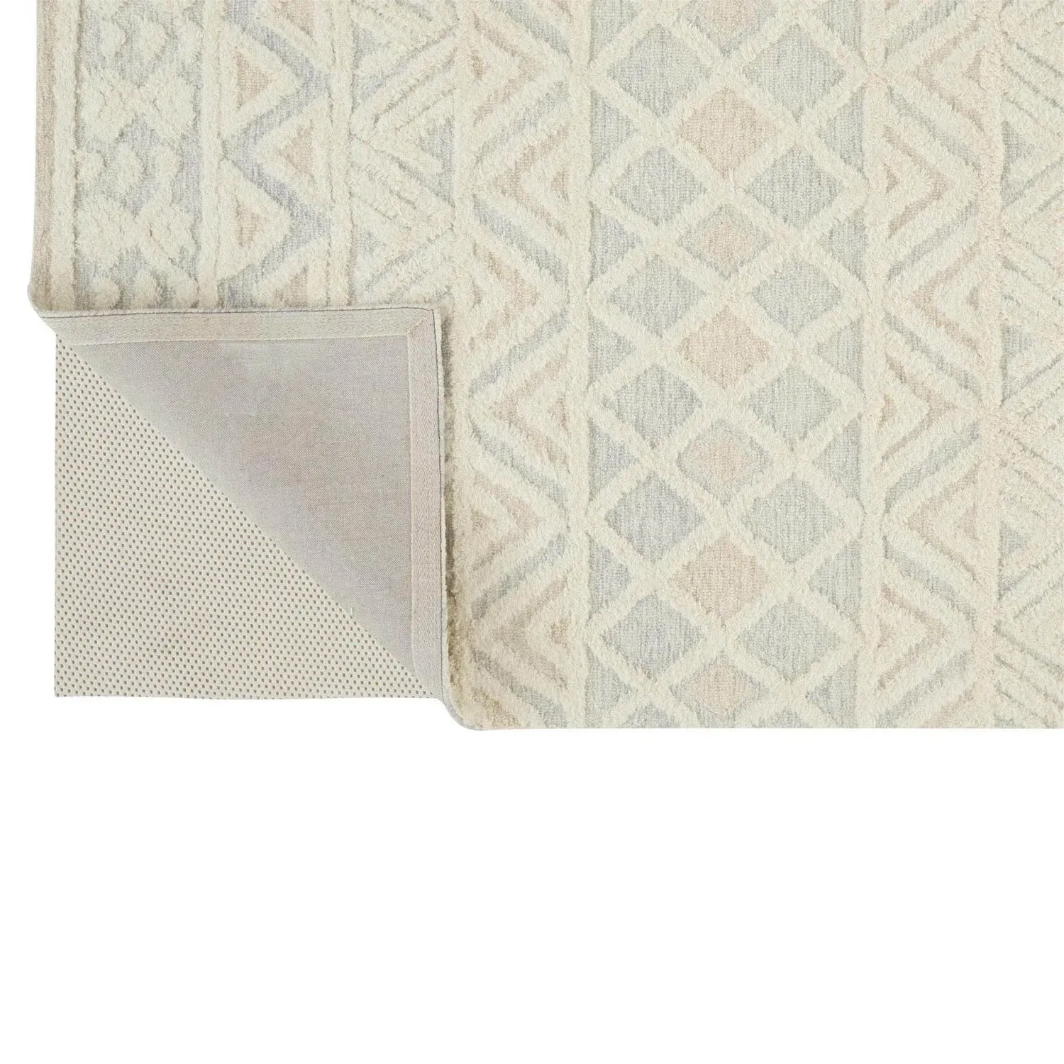 Atarah Blue Accent Shag Rug - Cream, Wool