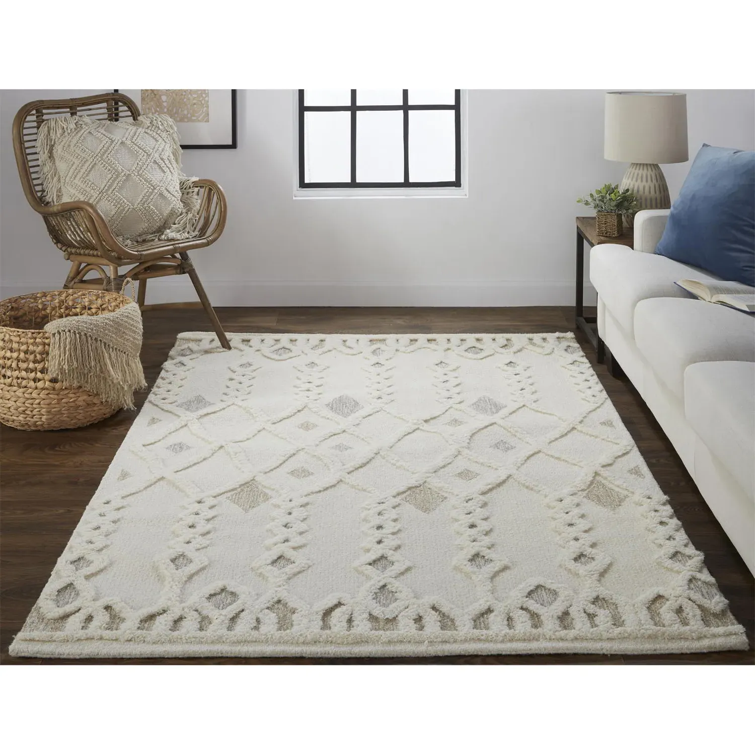 Atarah Geometric Patterned Rug - Cream, Wool