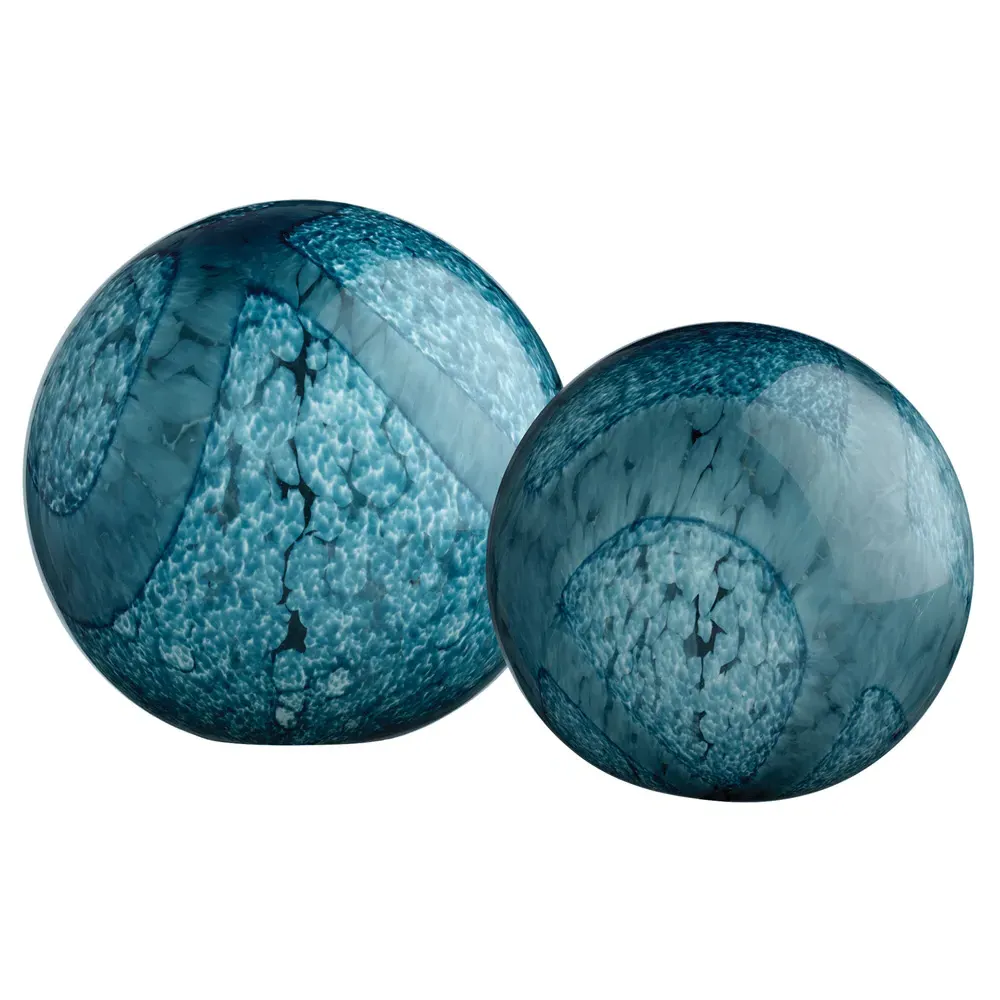 Athena Hand Blown Glass Orb Sculpture Set - Blue image