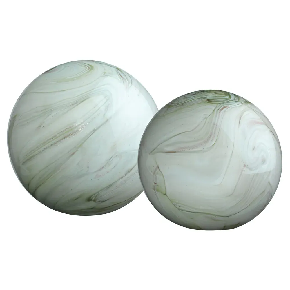 Athena Hand Blown Glass Orb Sculpture Set - Green