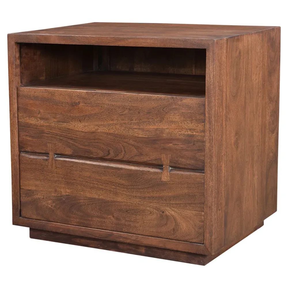 Atlas 1 Drawer Nightstand - Light Brown, Acacia Wood