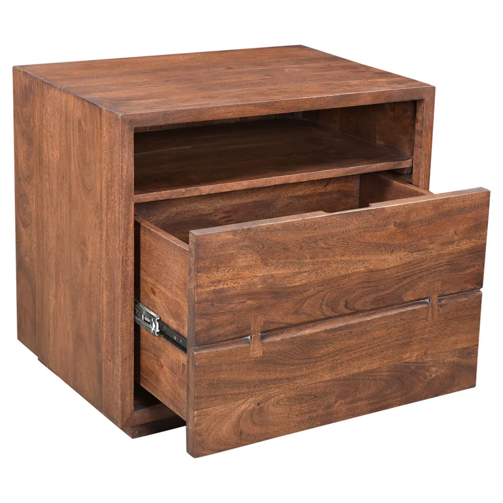 Atlas 1 Drawer Nightstand - Light Brown, Acacia Wood