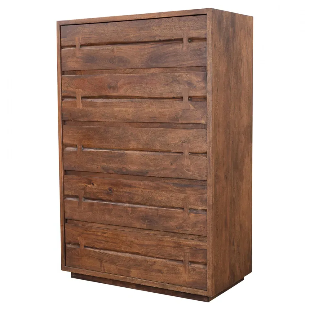 Atlas 5 Drawer Tall Chest Dresser - Brown, Acacia Wood