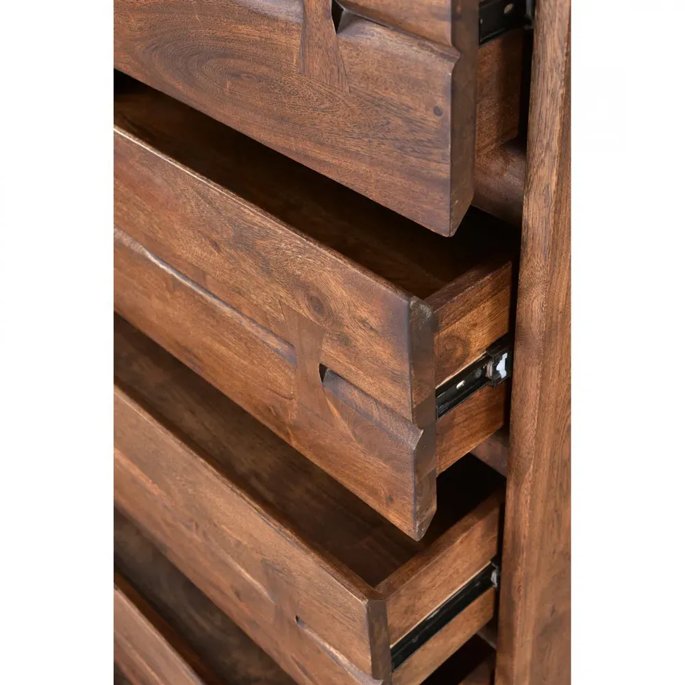 Atlas 5 Drawer Tall Chest Dresser - Brown, Acacia Wood