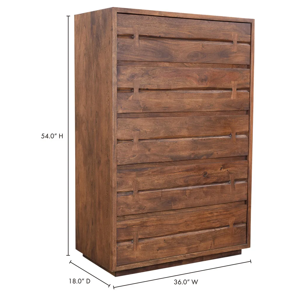 Atlas 5 Drawer Tall Chest Dresser - Brown, Acacia Wood