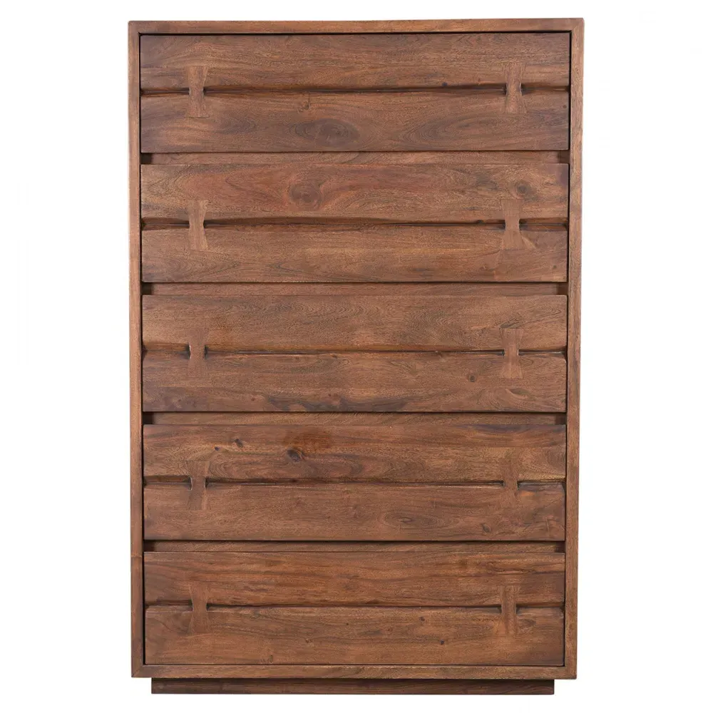 Atlas 5 Drawer Tall Chest Dresser - Brown, Acacia Wood