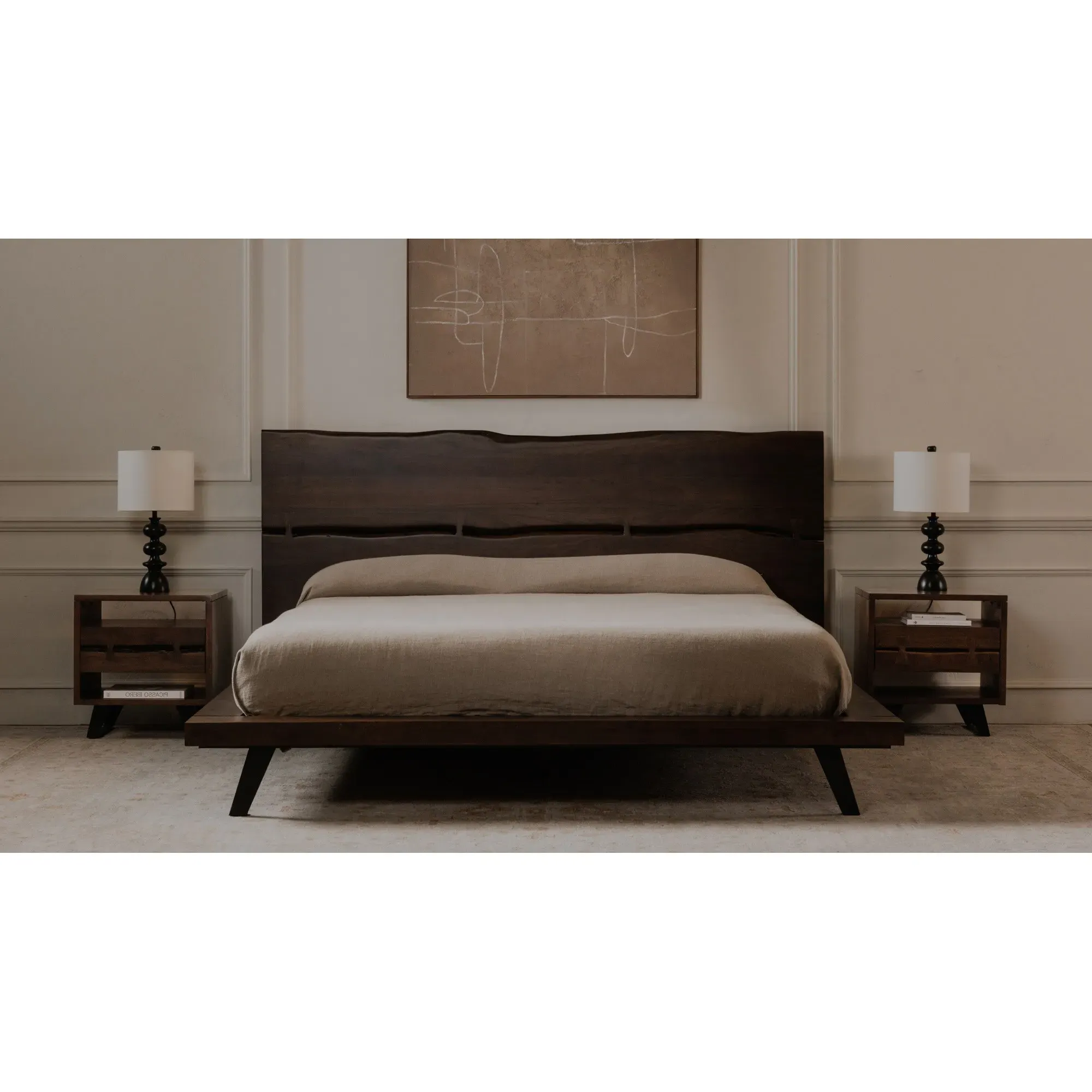 Atlas King Size Bed Frame - Dark Brown, Acacia Wood
