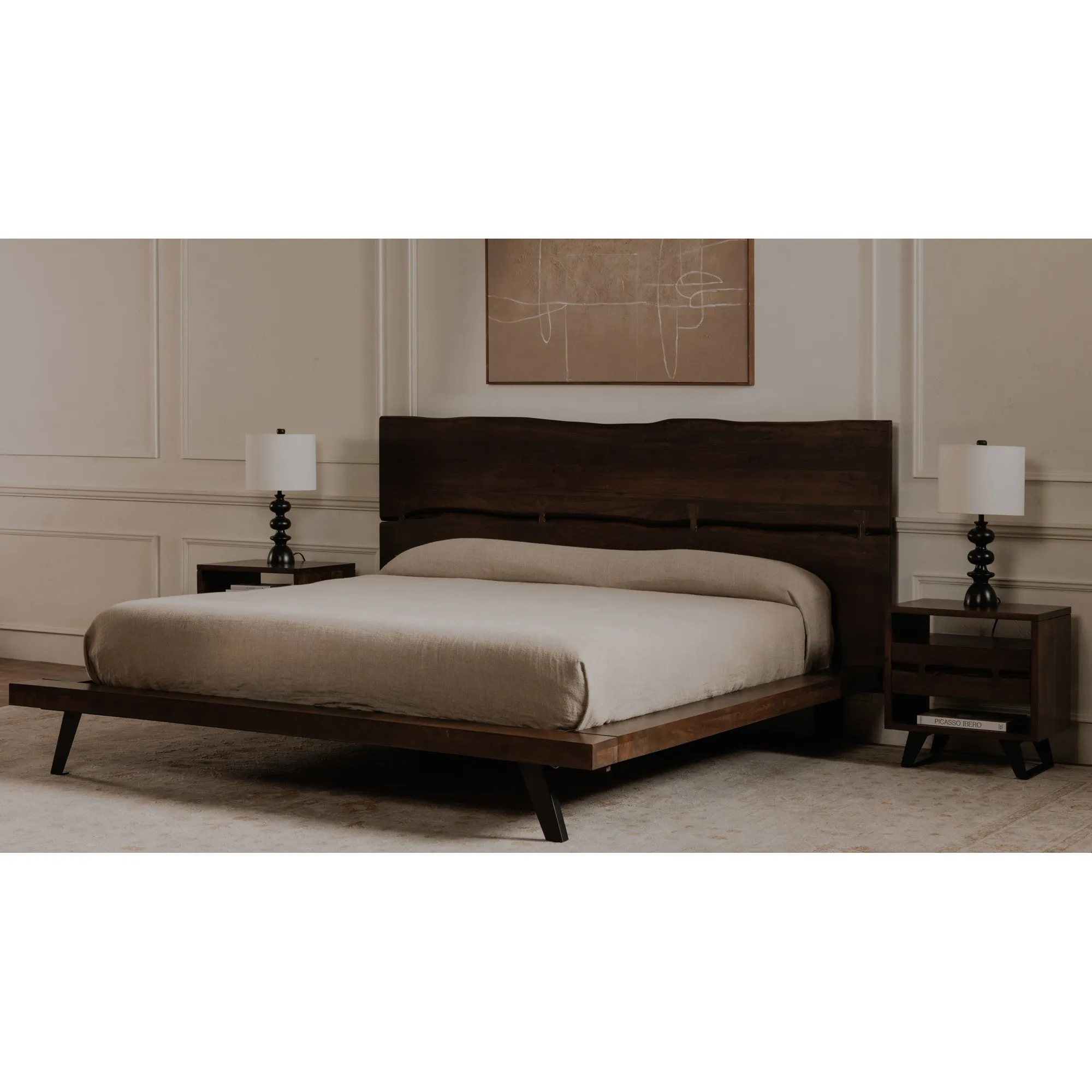 Atlas King Size Bed Frame - Dark Brown, Acacia Wood