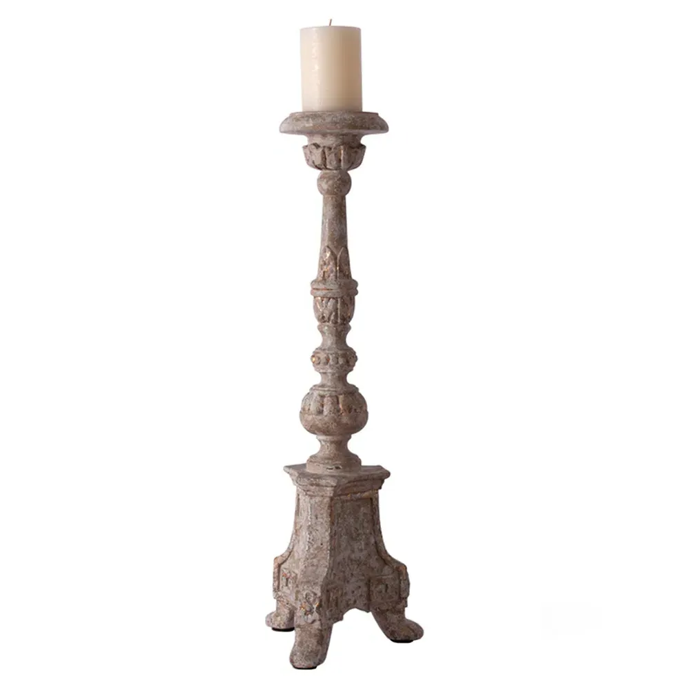 Atlas Large Candlestick Candleholder - Grey, Composite