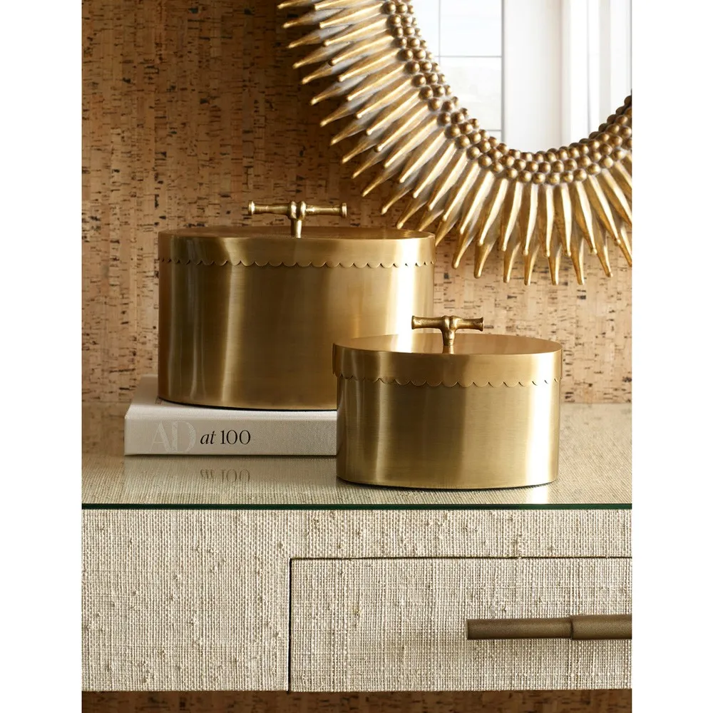 Atlas Large Oval Decorative Box - Antique Gold, Brass