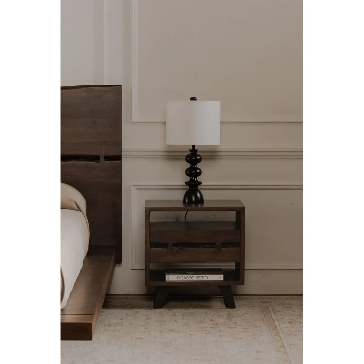 Atlas Nightstand - Dark Brown, Acacia Wood