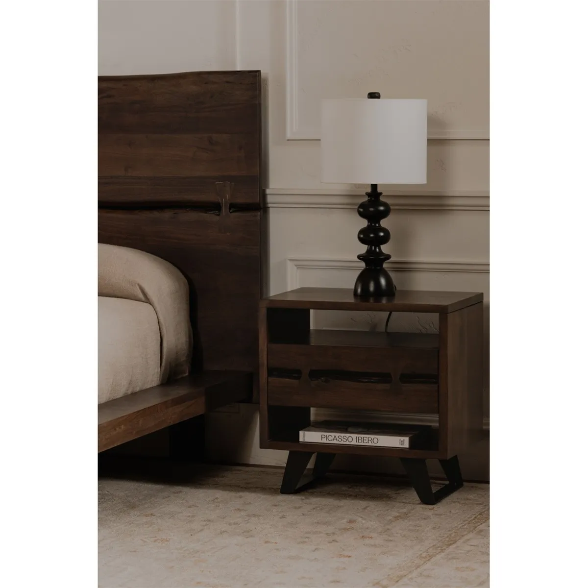 Atlas Nightstand - Dark Brown, Acacia Wood