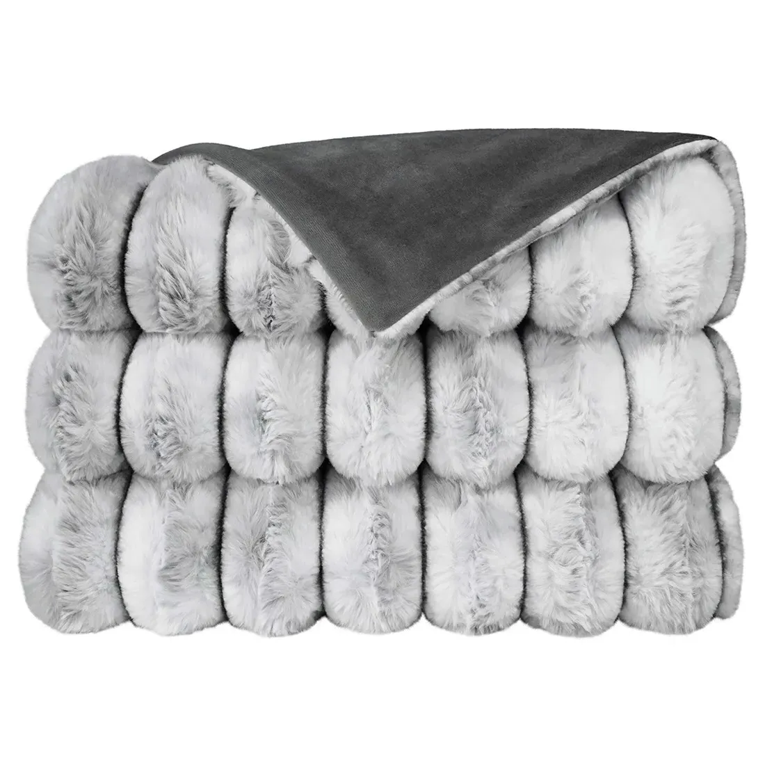 Audrey Faux Fur Throw Blanket - Grey, Polyester image