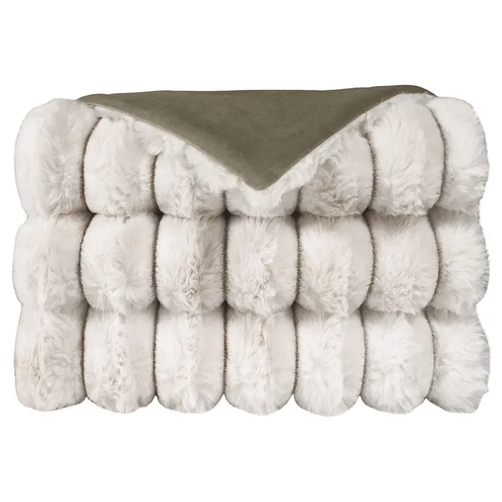 Audrey Faux Fur Throw Blanket - Ivory, Polyester
