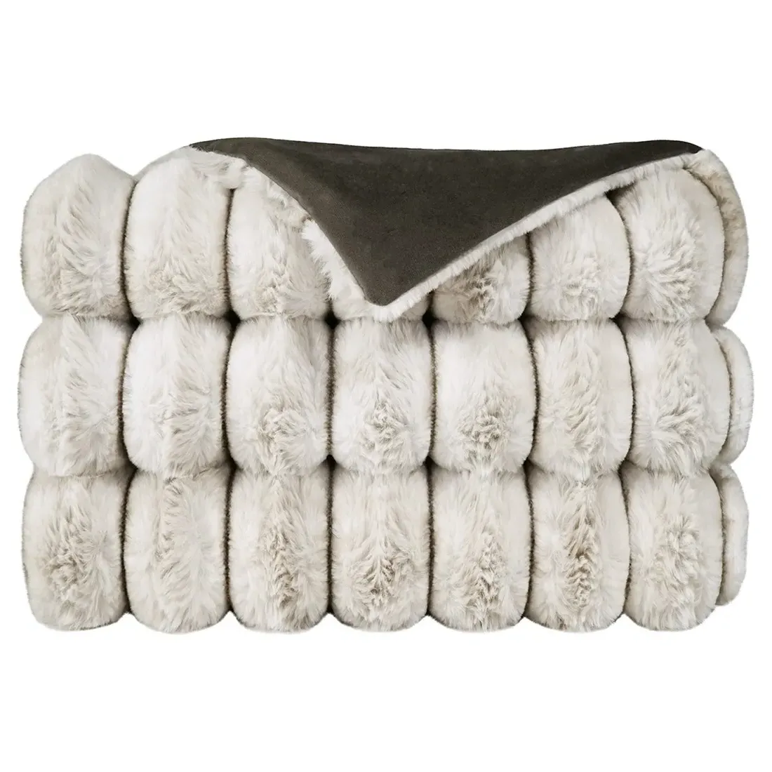 Audrey Faux Fur Throw Blanket - Sand, Polyester