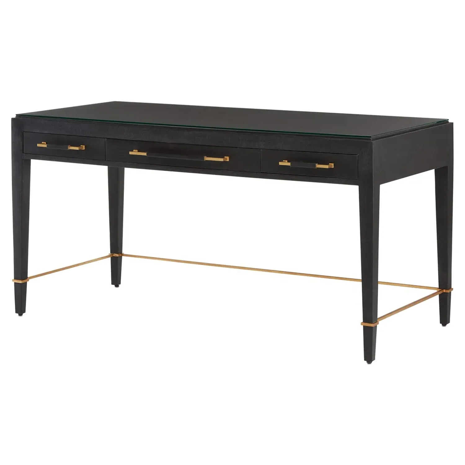 Audrina 3 Drawer Desk - Black, Mahogany Wood