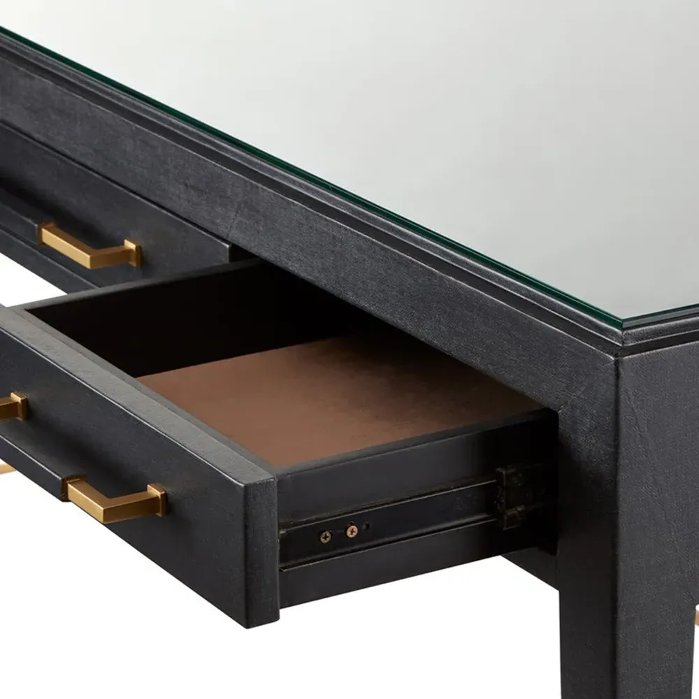 Audrina 3 Drawer Desk - Black, Mahogany Wood